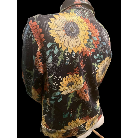 nwt vegan leather jacket w sunflowers by Adore w pockets button front size Large - Picture 1 of 9